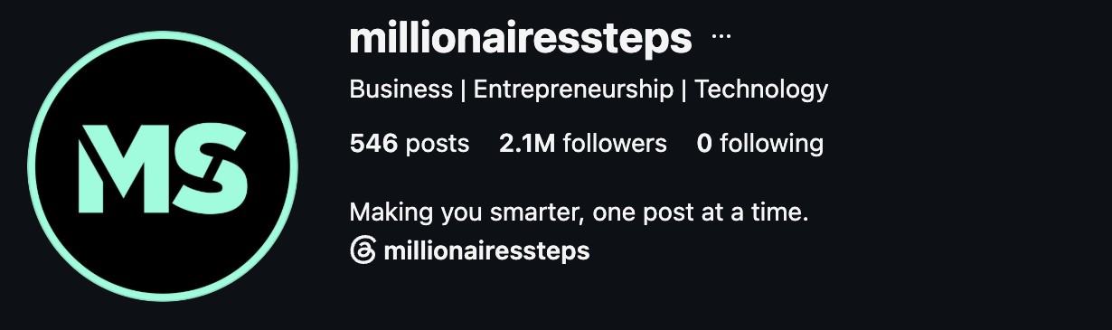 @millionairessteps Instagram profile with 2.1M followers