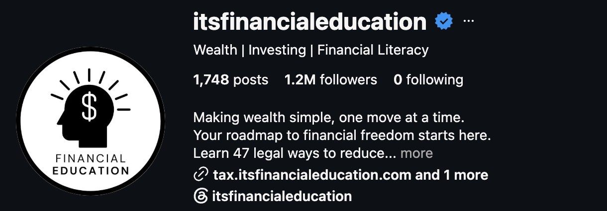 @itsfinancialeducation Instagram profile with 1.2M followers