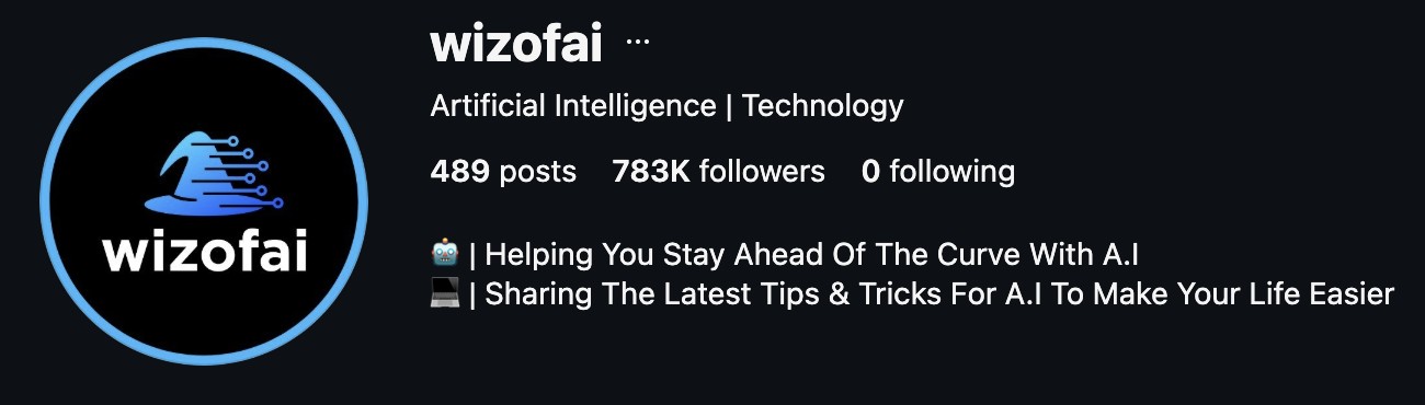 @wizofai Instagram profile with 783K followers